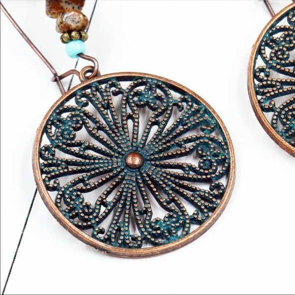 Boho bronze stone beaded dangle earrings - Picture 2 of 2